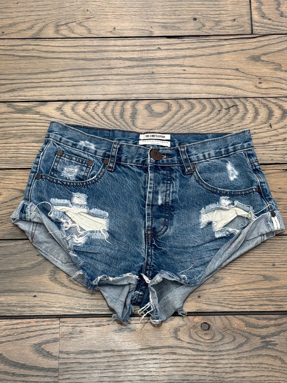 One Teaspoon Distressed Dark Blue Denim Jean Shorts